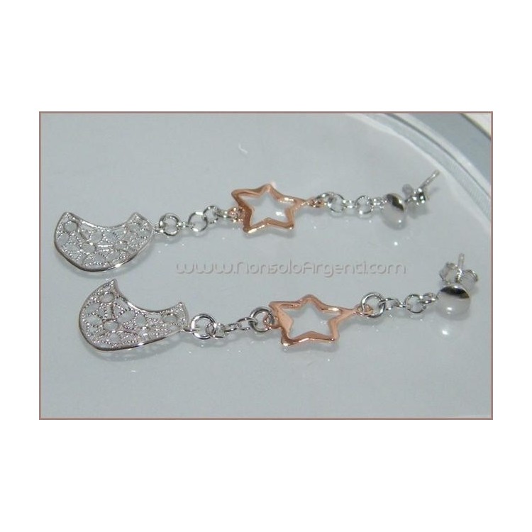 NSA|Argento 925 : Orecchini pendenti con Stella Rosè e Luna in filigrana