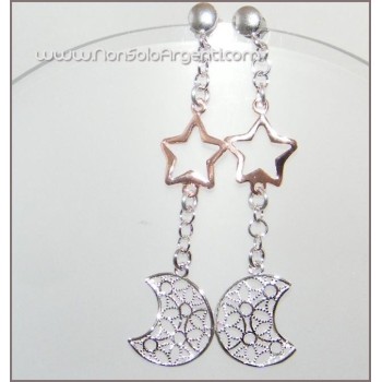 NSA|Argento 925 : Orecchini pendenti con Stella Rosè e Luna in filigrana