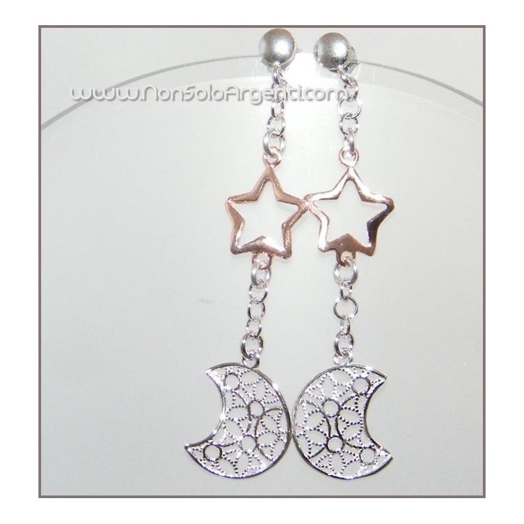 NSA|Argento 925 : Orecchini pendenti con Stella Rosè e Luna in filigrana