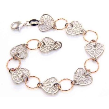 NSA|Bracciale cuori argento 925 donna taglio laser e anellini rosè diamantati