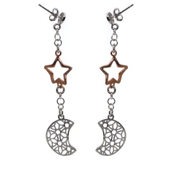 NSA|925 silver pendant earrings with Rosè star and filigree moon
