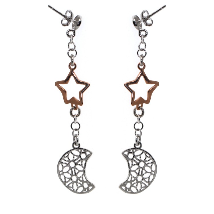 NSA|925 silver pendant earrings with Rosè star and filigree moon