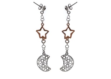 NSA|925 silver pendant earrings with Rosè star and filigree moon