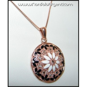 NSA|ARGENTO 925: Girocollo rose' effetto oro con medaglia smaltata