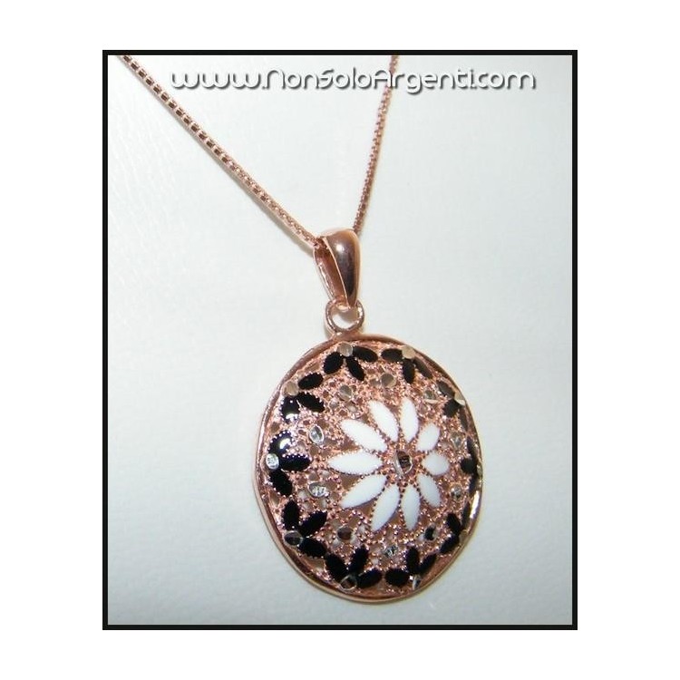 NSA|ARGENTO 925: Girocollo rose' effetto oro con medaglia smaltata