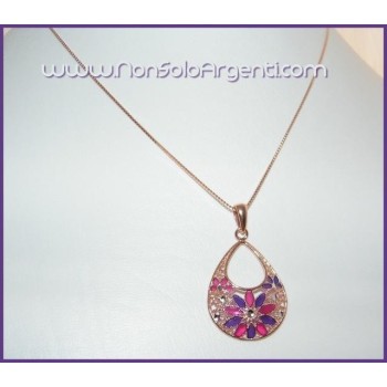 NSA|ARGENTO 925: Girocollo rose' effetto oro con ciondolo lilla e fucsia