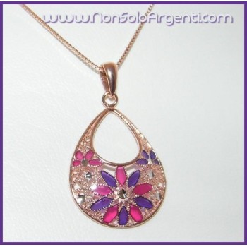 NSA|ARGENTO 925: Girocollo rose' effetto oro con ciondolo lilla e fucsia