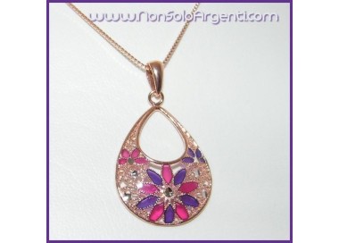 NSA|ARGENTO 925: Girocollo rose' effetto oro con ciondolo lilla e fucsia