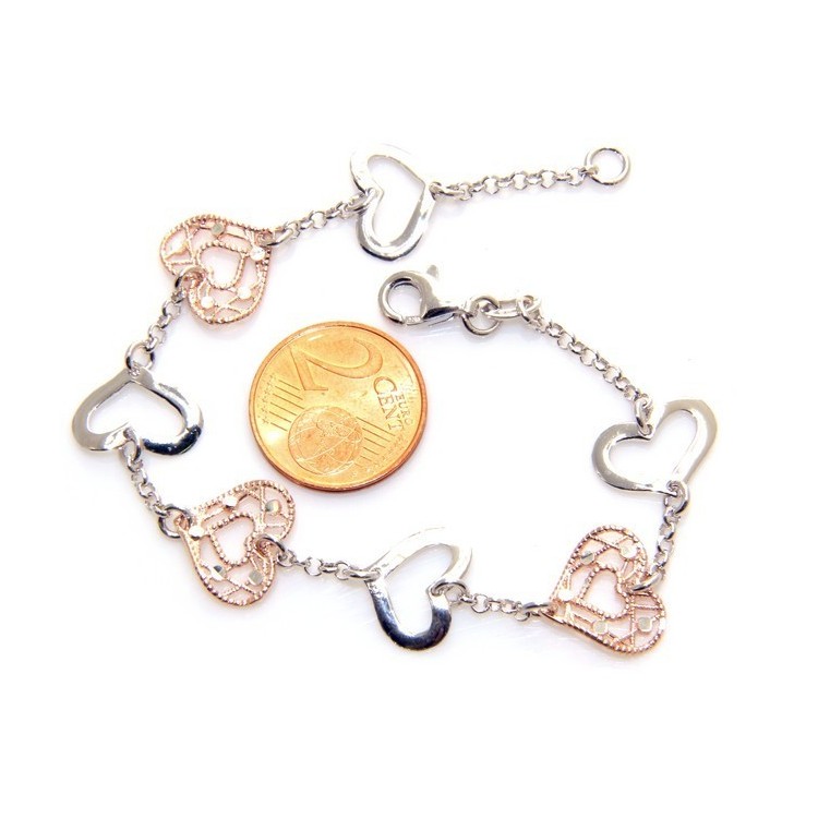 NSA|SILVER 925 :  bracelet for woman, hearts in medals