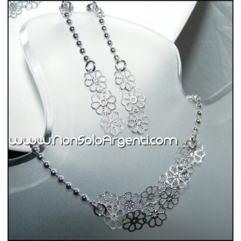 NSA|Argento 925 : Demi Parure Pallini e Fiori Orecchini e Bracciale
