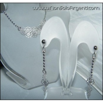NSA|Argento 925 : Demi Parure Pallini e Fiori Orecchini e Bracciale