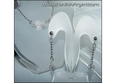 NSA|Argento 925 : Demi Parure Pallini e Fiori Orecchini e Bracciale