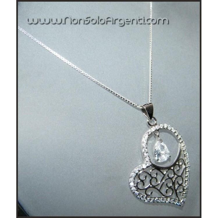 NSA|Girocollo maglia veneziana con Ciondolo Cuore Rodiato e Zirconi