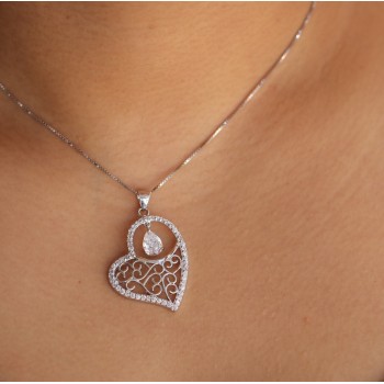 NSA|Girocollo argento 925 collana con Ciondolo Cuore arabesque zirconi