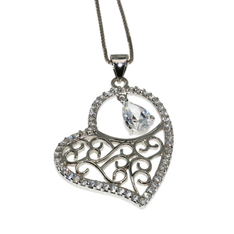 NSA|925 silver choker necklace with cubic zirconia arabesque heart pendant