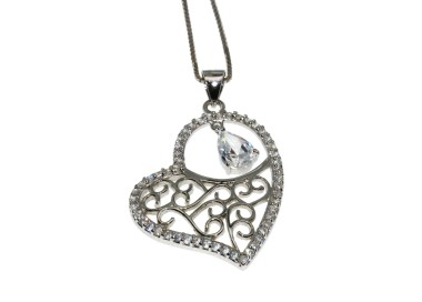 NSA|925 silver choker necklace with cubic zirconia arabesque heart pendant