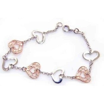 NSA|Bracciale argento 925 donna cuori taglio laser e lucidi