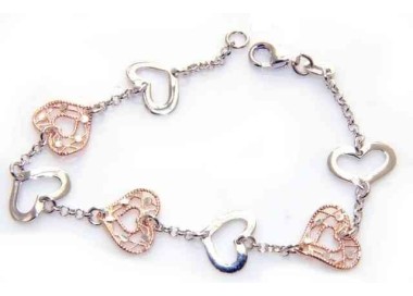 NSA|Bracciale argento 925 donna cuori taglio laser e lucidi