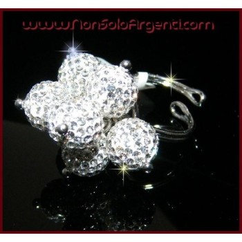 NSA|Argento 925 : Anello regolabile con 7 ciondoli a sfera di zirconia Bianchi