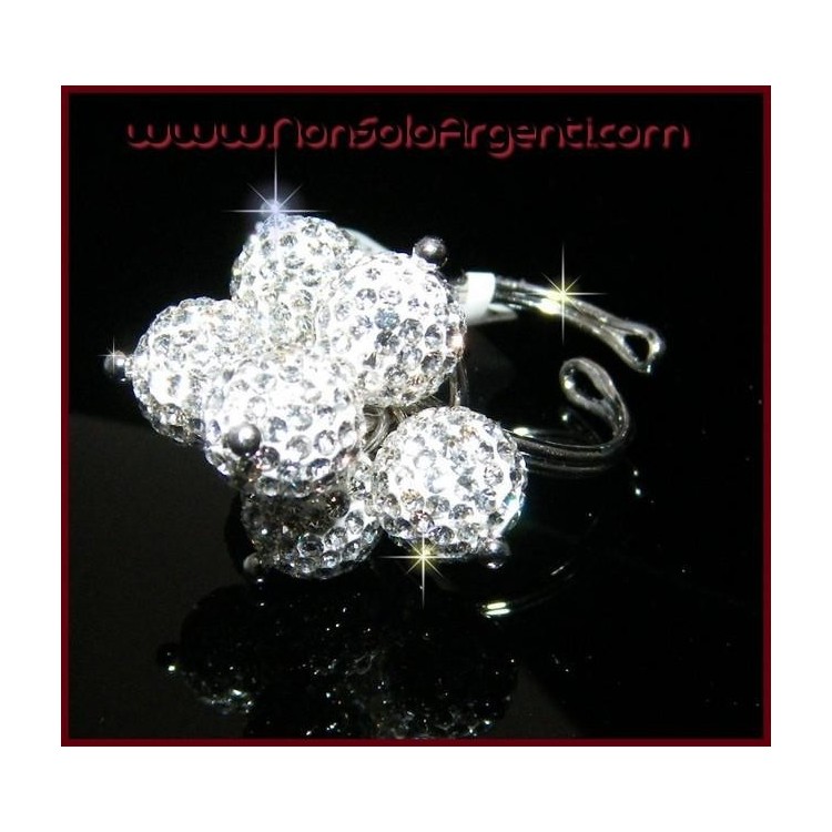 NSA|Argento 925 : Anello regolabile con 7 ciondoli a sfera di zirconia Bianchi