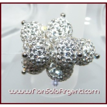 NSA|Argento 925 : Anello regolabile con 7 ciondoli a sfera di zirconia Bianchi