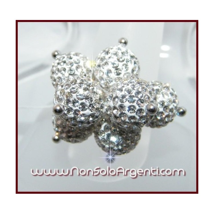 NSA|Argento 925 : Anello regolabile con 7 ciondoli a sfera di zirconia Bianchi