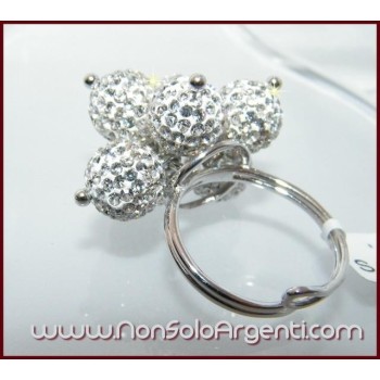 NSA|Argento 925 : Anello regolabile con 7 ciondoli a sfera di zirconia Bianchi