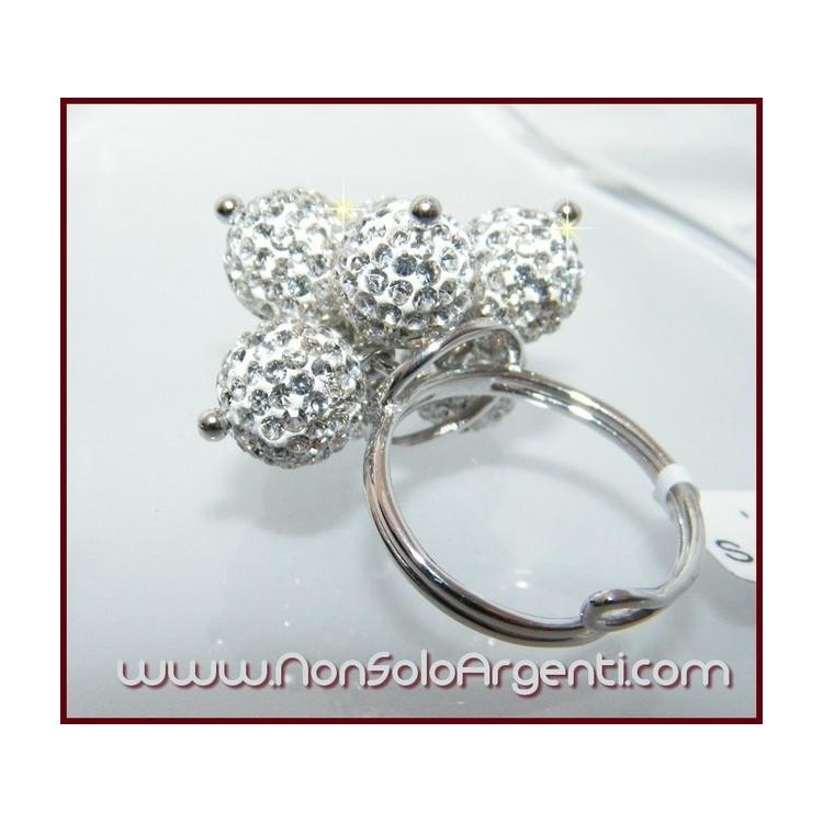 NSA|Argento 925 : Anello regolabile con 7 ciondoli a sfera di zirconia Bianchi