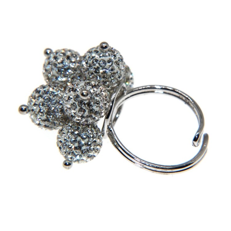NSA|Argento 925 : Anello regolabile con 7 ciondoli a sfera di zirconia Bianchi grappolo