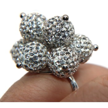 NSA|Argento 925 : Anello regolabile con 7 ciondoli a sfera di zirconia Bianchi grappolo