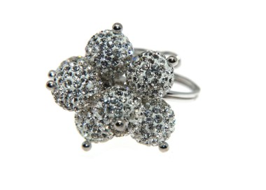 NSA|Argento 925 : Anello regolabile con 7 ciondoli a sfera di zirconia Bianchi grappolo