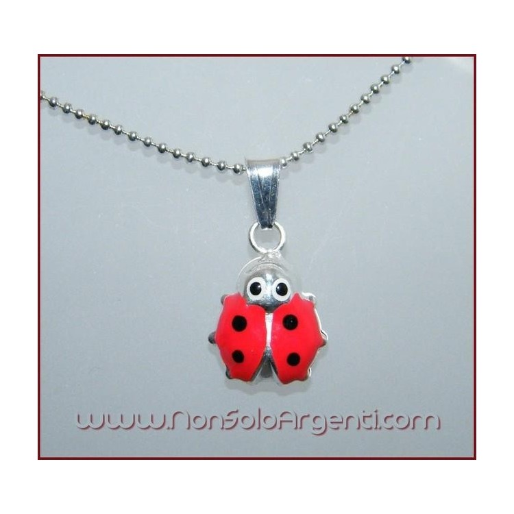 NSA|Girocollo pallini con Ciondolo Coccinella Smaltato in Argento 925