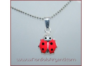 NSA|Girocollo pallini con Ciondolo Coccinella Smaltato in Argento 925