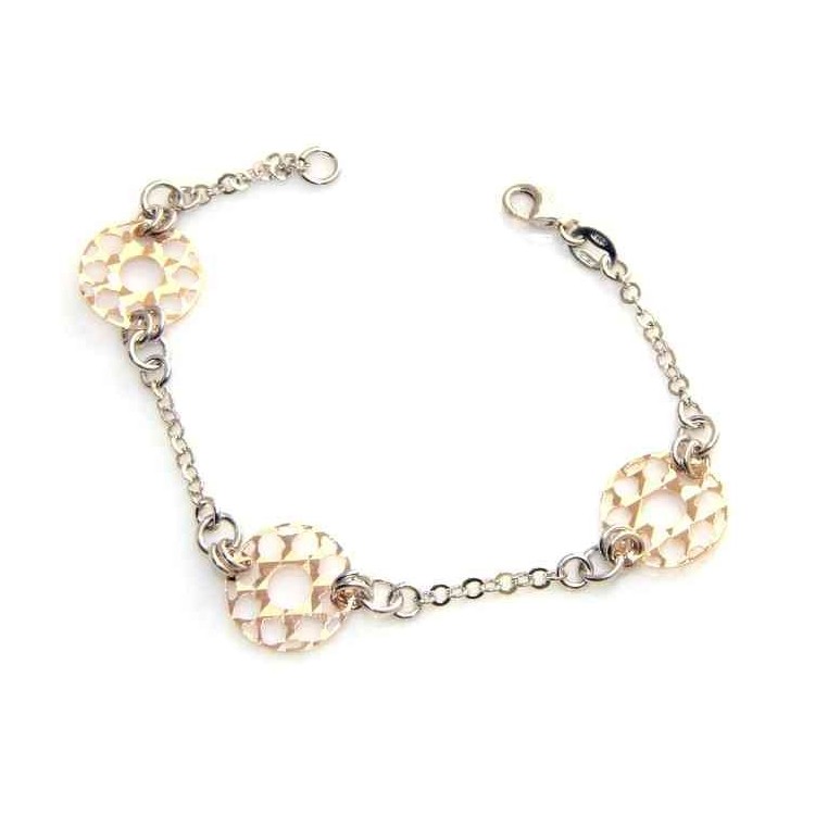 NSA|Fine Silver 925 : woman bracelet two colors with diamond wheels