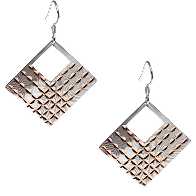 NSA|Earrings in 925 silver Satin rhombuses engraved rose gold