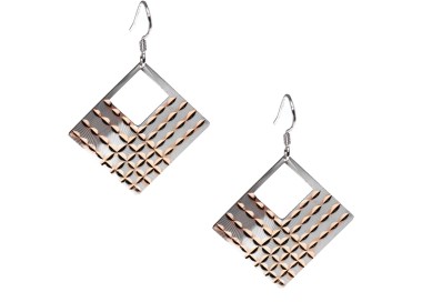 NSA|Earrings in 925 silver Satin rhombuses engraved rose gold