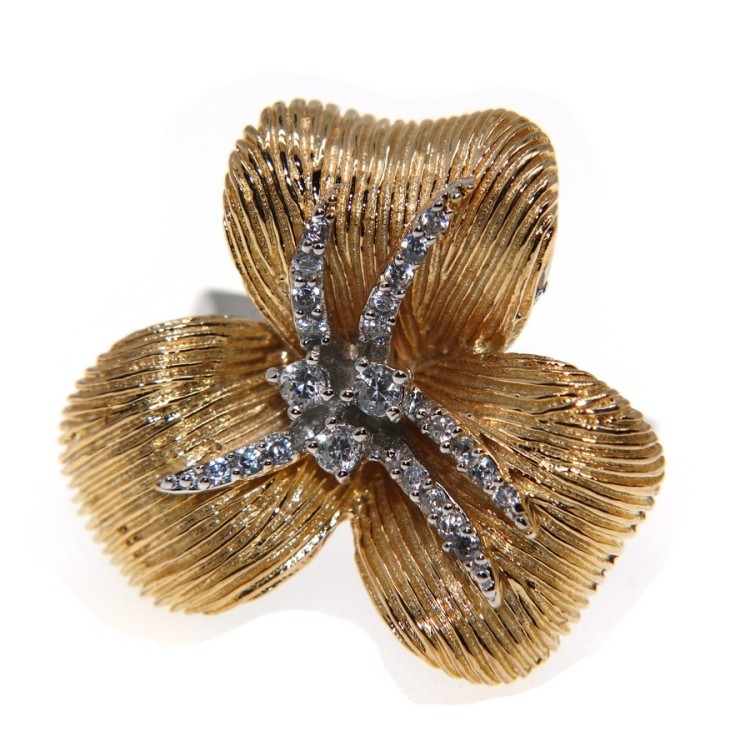 NSA|anello fiore argento 925 placcato oro giallo zirconi per donna