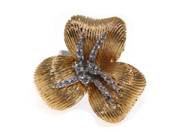 NSA|Argento 925 Rodiato : grande Fiore laminato Oro 750  con zirconi