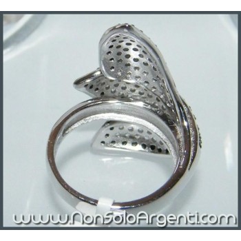 NSA|Argento 925 Rodiato : grande Anello Foglie Zirconi varie misure