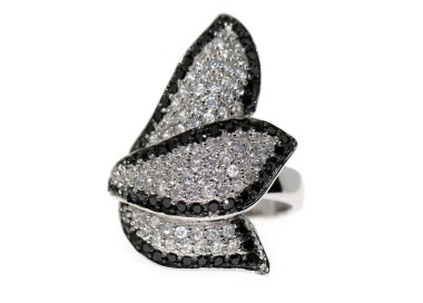 NSA|Argento 925 Rodiato : grande Anello Foglie Zirconi varie misure