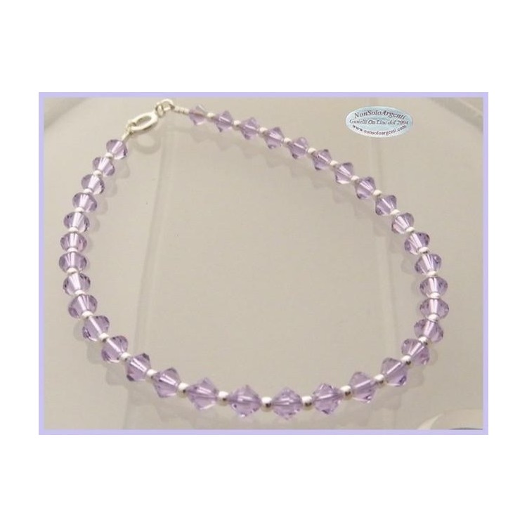 NSA|Bracciale Argento 925 Con Swarovski Bicono mis. 21 cm VIOLET Viola LILLA