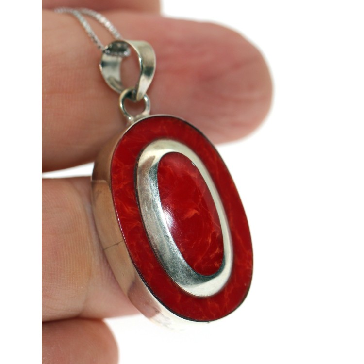 NSA|necklace and pendant in 925 silver and natural red coral woman collier