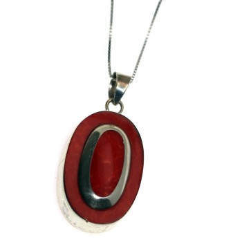 NSA|necklace and pendant in 925 silver and natural red coral woman collier