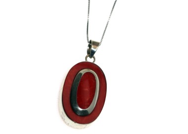 NSA|necklace and pendant in 925 silver and natural red coral woman collier
