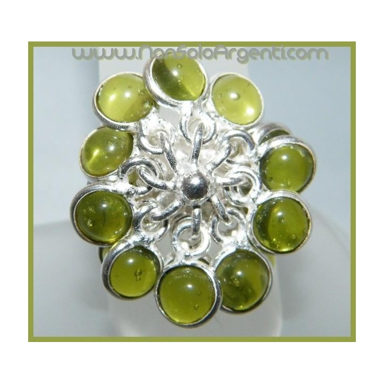 NSA|Argento 925 : Anello in argento 925 con Ciondoli gemme di Peridoto Olivina misura 16