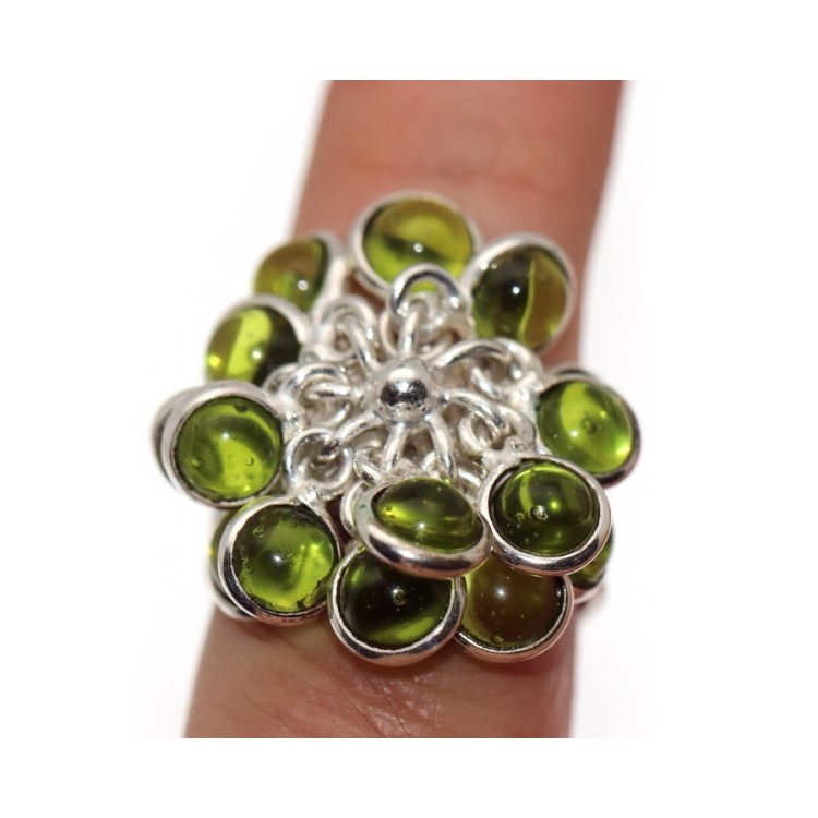 NSA|925 silver ring with Peridot Olivine gem pendants size 16