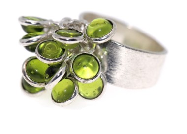 NSA|Anello in argento 925 con Ciondoli gemme di Peridoto Olivina misura 16