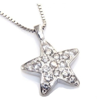 NSA|Argento 925 : Collana girocollo veneziana ciondolo stella 15 x 20 pavè di zirconi
