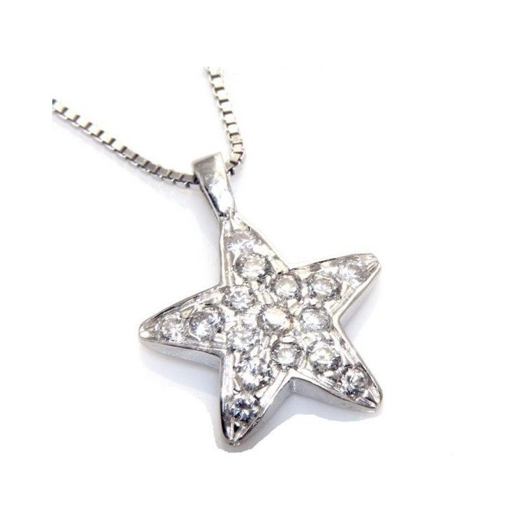 NSA|Argento 925 : Collana girocollo veneziana ciondolo stella 15 x 20 pavè di zirconi