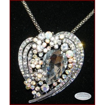 NSA|Bigiotteria : Collana e Spilla da Donna colore Argento Anticato forma  Cuore grande di strass